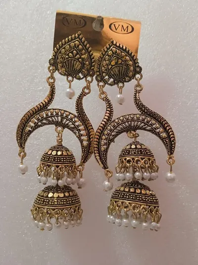 Traditional Brass Pearl Work Earrings For Women