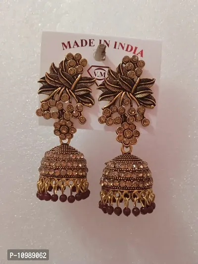 Traditional Brass Maroon Stone With Pearl Work Earrings For Women