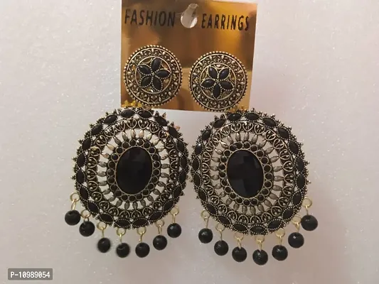 Traditional Brass Black Crystal With Paarl Work Earrings For Women