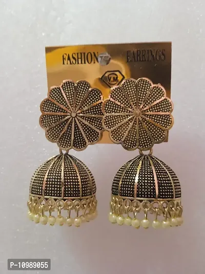 Traditional Brass Golden Pearl Work Earrings For Women