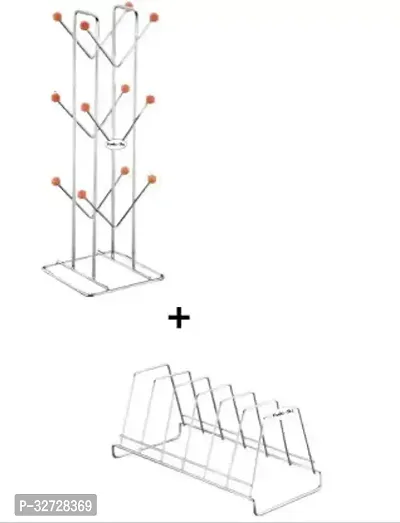 Classic Kitchen Rack Steel Cup Stand With Plate stand Pack Of 2-thumb0