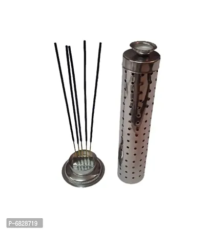 Stainless Steel Incense Stick Stand | Agarbatti Stand Holder with Ash Catcher for Home, Office  Temple | Silver (Pack of 1)-(4.5 x 7 x 25 cm)-thumb0