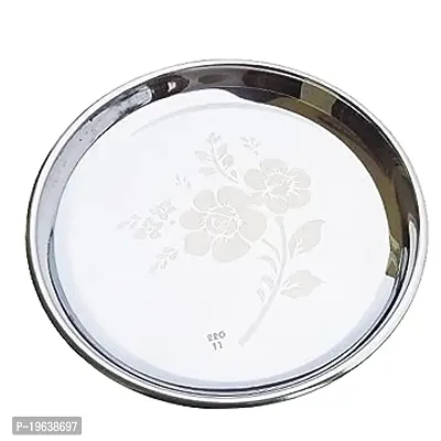Stainless Steel Dinner Plate (Bottom Curved Plate) SS Lunch Plate -1 Piece-thumb0