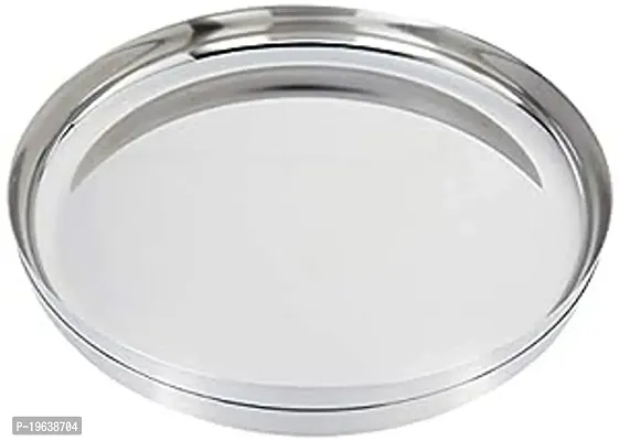Stainless Steel Dinner Plate Steel Thali for Bhojan Lunch, Diameter: 17.5 cm, 22 Gauge Pure Steel Plates, Silver-thumb0