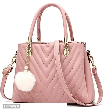 Stylish Pink PU Solid Handbags For Women-thumb0