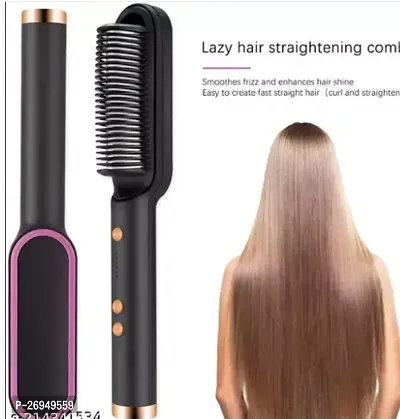 Straightening Brush -Anti-Scald  Auto-Off-Perfect for Professional Salon Professional Hair Straightener Ceramic Hair Curler Brush Hair Comb Pack of - 1-thumb0