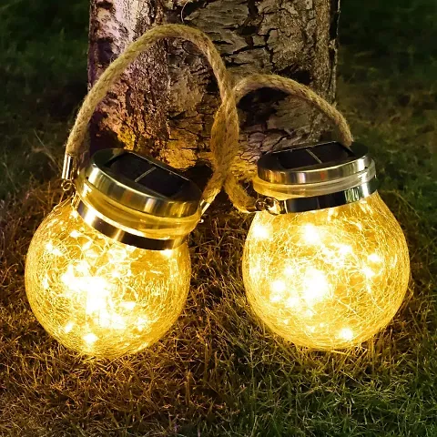Outdoor Hanging 20LEDs Jar Light Crackle Glass Garden Light Pack Of 1