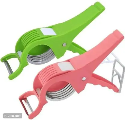 Plastic 2 in 1 Vegetable Multi Cutter  Cutter Sharp Stainless Steel 5 Blade Vegetable Cutter with Peeler (Multi Colors)-thumb5