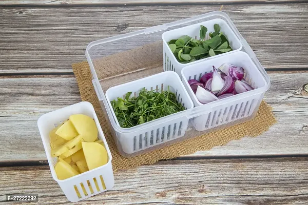 Pack of 2 Fridge Storage Boxes Storage Containers 4PCS  Container forFridge Storage Set Kitchen Accessories Items for Vegetable and Cut Vegetable Storage Boxes for Storage in Kitchen Fridge Organizer-thumb4