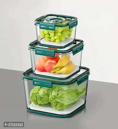 Air Tight Container First BPA Free Plastic Fridge Storage Container Storage Pack of 3 With Time Keeping Air tight Food Containers On Top Lid 2100ml, 1400ml, 700ml Box For Abs Plastic Green