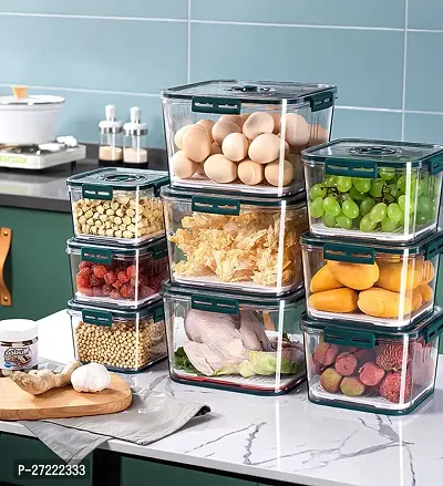 Air Tight Container First BPA Free Plastic Fridge Storage Container Storage Pack of 3 With Time Keeping Air tight Food Containers On Top Lid 2100ml, 1400ml, 700ml Box For Abs Plastic Green-thumb2