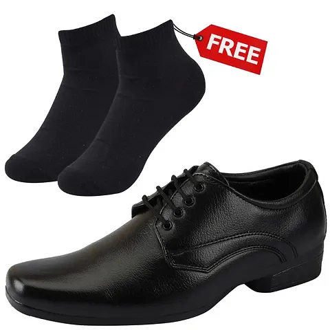 Vitoria Men's Synthetic Leather Lace-Up Formal Shoes for Men's and Boys/Black Colored Shoes/Suit Shoes/Dress Shoes/Party Shoes/Free Socks Free Sunglasses