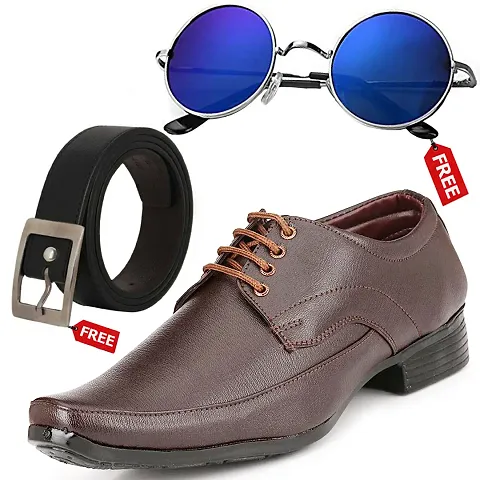 Modern Stylish Formal Shoes For Men With Free Belt  Unisex Sunglasses