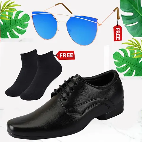 Vitoria Men's Synthetic Leather Lace-Up Formal Shoes for Men's and Boys/Black Shoes/Suit Shoes/Dress Shoes/Party Shoes/Free Socks  Free Sunglasses