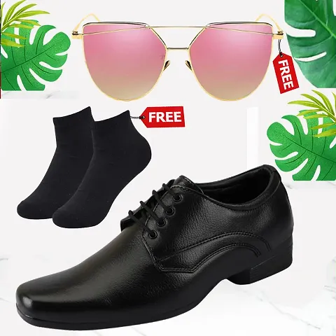 Vitoria Men's Synthetic Leather Lace-Up Formal Shoes for Men's and Boys/Black Coloured Shoes/Suit Shoes/Dress Shoes/Party Shoes/Free Socks  Free Sunglasses