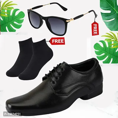 Vitoria Men's Synthetic Leather Lace-Up Formal Shoes for Men's and Boys/Black Shoes/Suit Shoes/Dress Shoes/Party Shoes/Free Socks  Free Sunglasses-thumb0