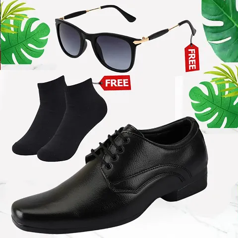 Vitoria Men's Synthetic Leather Lace-Up Formal Shoes for Men's and Boys/Black Shoes/Suit Shoes/Dress Shoes/Party Shoes/Free Socks  Free Sunglasses
