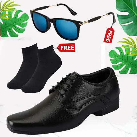 Vitoria Men's Synthetic Leather Lace-Up Formal Shoes for Men's and Boys/Black Shoes/Suit Shoes/Dress Shoes/Party Shoes/Free Socks  Free Sunglasses