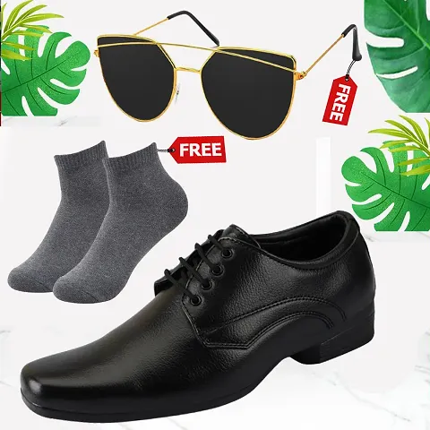 Vitoria Men's Synthetic Leather Lace-Up Formal Shoes for Men's and Boys/Black Shoes/Suit Shoes/Dress Shoes/Party Shoes/Free Sunglasses  Free Socks