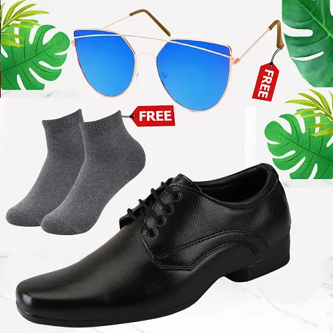 Vitoria Men's Synthetic Leather Lace-Up Formal Shoes for Men's and Boys/Black Shoes/Suit Shoes/Dress Shoes/Party Shoes/Free Sunglasses  Free Socks Combo