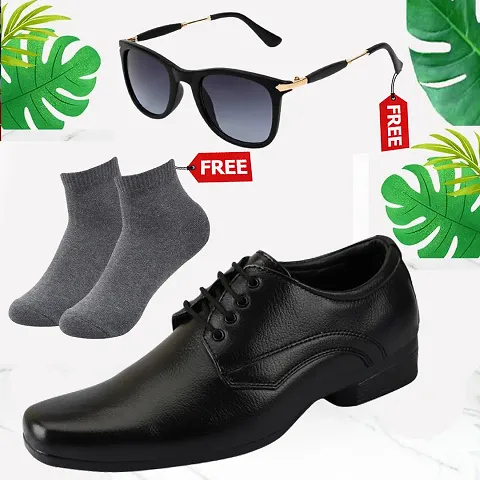 Vitoria Men's Synthetic Leather Lace-Up Formal Shoes for Men's and Boys/Black Shoes/Suit Shoes/Dress Shoes/Party Shoes With Free Sunglasses  Free Socks Combo