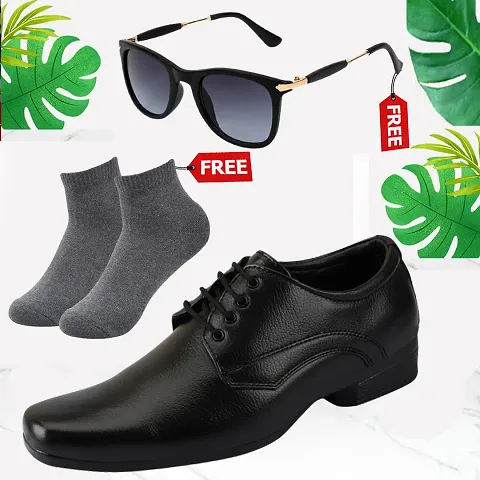 Vitoria Men's Synthetic Leather Lace-Up Formal Shoes for Men's and Boys/Black Shoes/Suit Shoes/Dress Shoes/Party Shoes/Free Sunglasses Free Socks