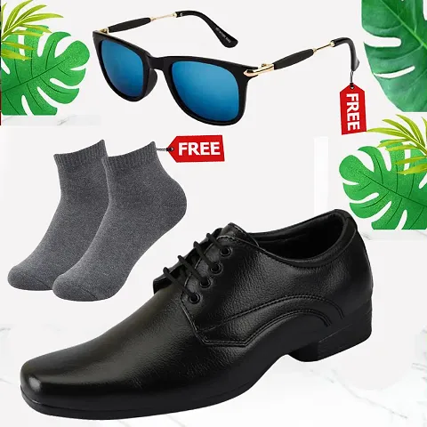 Vitoria Men's Synthetic Leather Lace-Up Formal Shoes for Men's and Boys/Black Shoes/Suit Shoes/Dress Shoes/Party Shoes With Free Socks  Free Sunglasses Combo