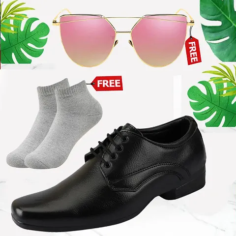 Vitoria Men's Synthetic Leather Lace-Up Formal Shoes for Men's and Boys/Black Shoes/Suit Shoes/Dress Shoes/Party Shoes With Free Sunglasses And Free Socks Combo Pack