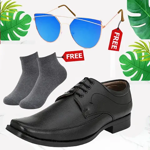 Vitoria Men's Synthetic Leather Lace-Up Formal Shoes for Men's and Boys/Black Shoes/Suit Shoes/Dress Shoes/Party Shoes With Free Sunglasses And Free Socks Combo Pack