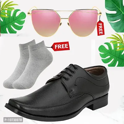 Vitoria Men's Synthetic Leather Lace-Up Formal Shoes for Men's and Boys/Black Shoes/Suit Shoes/Dress Shoes/Party Shoes With Free Sunglasses And Free Socks Combo Pack-thumb0