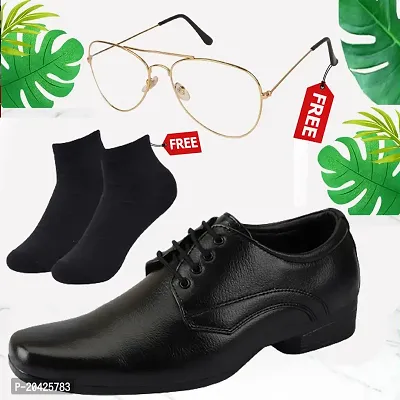 Vitoria Men's Synthetic Leather Lace-Up Formal Shoes for Men's and Boys/Black Shoes/Suit Shoes/Dress Shoes/Party Shoes With Free Sunglasses And Free Socks Combo Pack-thumb0