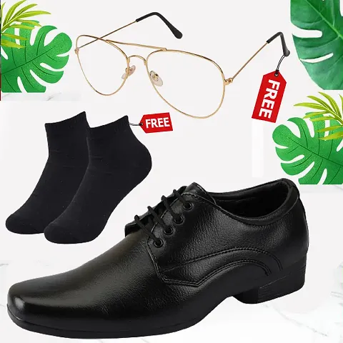 Gorgeous Leather Lace-Up Formal Shoes for Men With Free Sunglasses And Free Socks Combo Pack