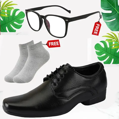 Vitoria Men's Synthetic Leather Lace-Up Formal Shoes for Men's and Boys/Black Shoes/Suit Shoes/Dress Shoes/Party Shoes With Free Sunglasses And Free Socks Combo Pack