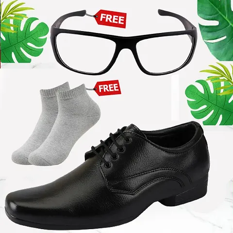 Vitoria Men's Synthetic Leather Lace-Up Formal Shoes for Men's and Boys/Black Shoes/Suit Shoes/Dress Shoes/Party Shoes With Free Sunglasses And Free Socks Combo Pack