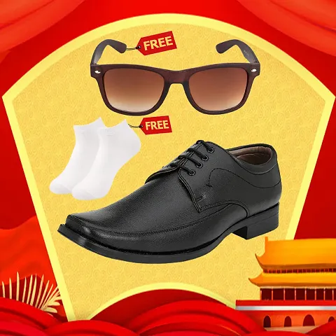 Vitoria Mens Synthetic Leather Lace-Up Formal Shoes For Mens With Free Sunglasses And Free Socks