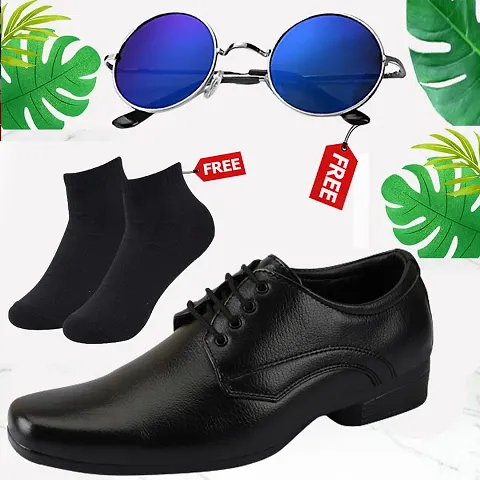 Vitoria Men's Synthetic Leather Lace-Up Formal Shoes for Men's and Boys/Black Shoes/Suit Shoes/Dress Shoes/Party Shoes With Free Sunglasses And Free Socks Combo Pack