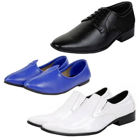Vitoria Men's Synthetic Leather Formal Shoes And Jutti Combo for Men's and Boys/Black Shoes/Kurta Jutti/Party Shoes For Men  Boys