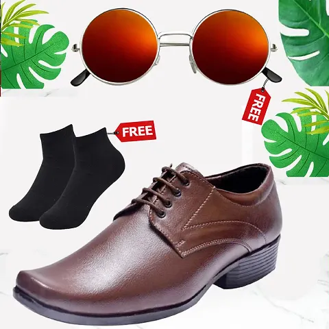 Vitoria Men's Synthetic Leather Lace-Up Formal Shoes for Men's and Boys/Black Shoes/Suit Shoes/Dress Shoes/Party Shoes With Free Sunglasses And Free Socks Combo Pack