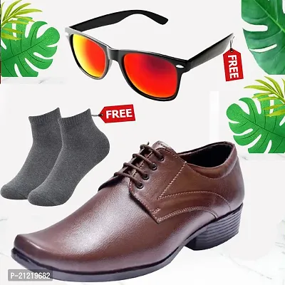 Vitoria Men's Synthetic Leather Lace-Up Formal Shoes for Men's and Boys/Black Shoes/Suit Shoes/Dress Shoes/Party Shoes With Free Sunglasses And Free Socks Combo Pack