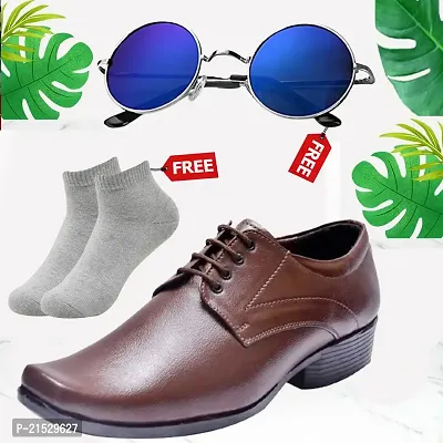 Vitoria Men's Synthetic Leather Lace-Up Formal Shoes for Men's and Boys/Black Shoes/Suit Shoes/Dress Shoes/Party Shoes With Free Sunglasses And Free Socks Combo Pack