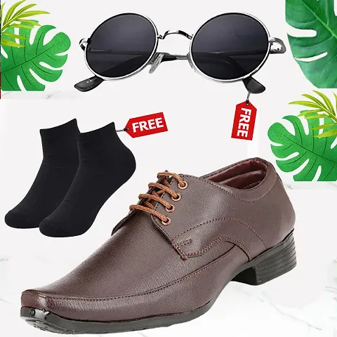 Vitoria Men's Synthetic Leather Lace-Up Formal Shoes for Men's and Boys/Black Shoes/Suit Shoes/Dress Shoes/Party Shoes With Free Sunglasses And Free Socks Combo Pack