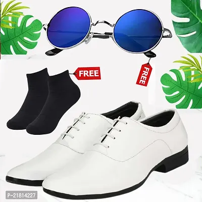 Vitoria Men's Synthetic Leather Lace-Up Formal Shoes for Men's and Boys/Black Shoes/Suit Shoes/Dress Shoes/Party Shoes With Free Sunglasses And Free Socks Combo Pack-thumb0