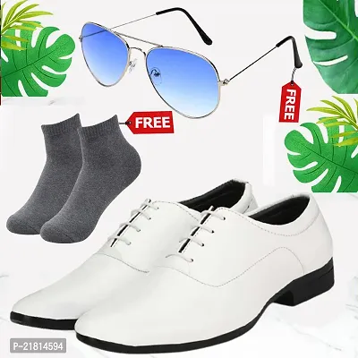 Vitoria Men's Synthetic Leather Lace-Up Formal Shoes for Men's and Boys/Black Shoes/Suit Shoes/Dress Shoes/Party Shoes With Free Sunglasses And Free Socks Combo Pack