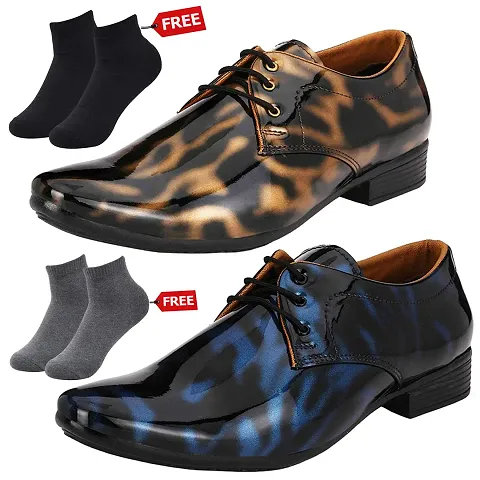 Latest Fashionable 2 Leather Formal Shoes For Men With Free 2 Socks Combo