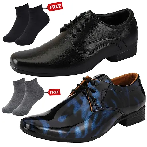 Relaxed Attractive 2 Synthetic Leather Formal Shoes For Men With Free 2 Socks Combo