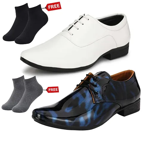 Latest Fabulous 2 Synthetic Leather Formal Shoes For Men With Free 2 Socks Combo
