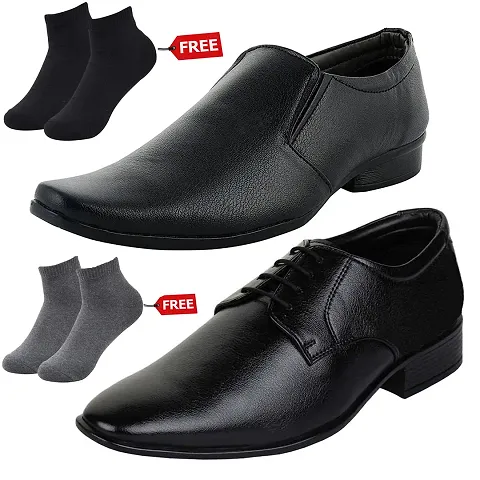 Vitoria Men's 2 Synthetic Leather Formal Shoes With Free 2 Socks Combo (2 Pair Shoes/2Pair Socks)