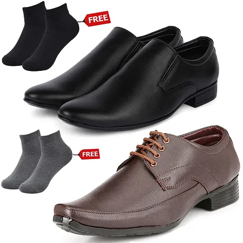 Vitoria Mens 2 Synthetic Leather Formal Shoes With Free 2 Socks Combo (2 Pair Shoes/2Pair Socks)