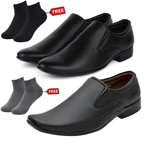 Vitoria Men's 2 Synthetic Leather Formal Shoes With Free 2 Socks Combo (2 Pair Shoes/2Pair Socks)