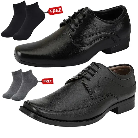 Vitoria Mens 2 Synthetic Leather Formal Shoes With Free 2 Socks Combo (2 Pair Shoes/2Pair Socks)